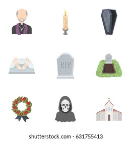 Funeral ceremony, cemetery, coffins, priest.Funeral ceremony icon in set collection on cartoon style vector symbol stock illustration.