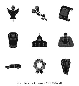 Funeral ceremony, cemetery, coffins, priest.Funeral ceremony icon in set collection on black style vector symbol stock illustration.