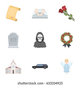 Funeral ceremony, cemetery, coffins, priest.Funeral ceremony icon in set collection on cartoon style vector symbol stock illustration.