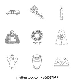 Funeral ceremony, cemetery, coffins, priest.Funeral ceremony icon in set collection on outline style vector symbol stock illustration.
