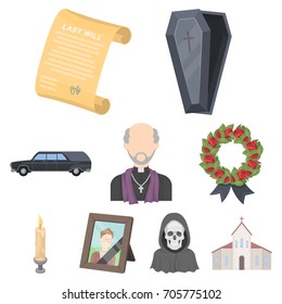 Funeral ceremony, cemetery, coffins, priest.Funeral ceremony icon in set collection on cartoon style vector symbol stock illustration.