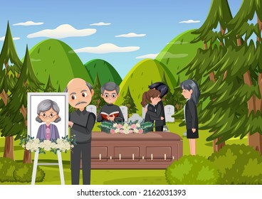 Funeral ceremony in Christian religion illustration