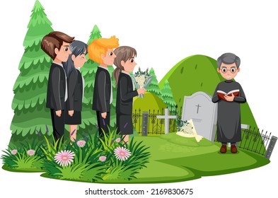 Funeral ceremony in Christian religion illustration