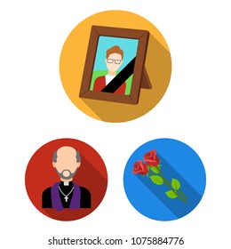 Funeral ceremony flat icons in set collection for design. Funerals and Attributes vector symbol stock web illustration.