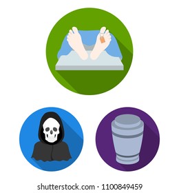 Funeral ceremony flat icons in set collection for design. Funerals and Attributes vector symbol stock web illustration.