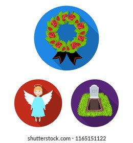 Funeral ceremony flat icons in set collection for design. Funerals and Attributes vector symbol stock web illustration.
