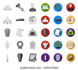 Funeral ceremony mono,flat icons in set collection for design. Funerals and Attributes vector symbol stock web illustration.