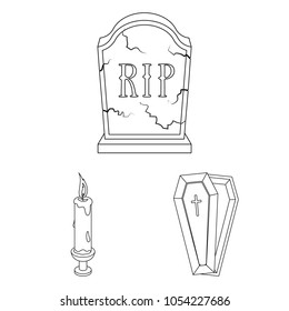 Funeral ceremony outline icons in set collection for design. Funerals and Attributes vector symbol stock web illustration.