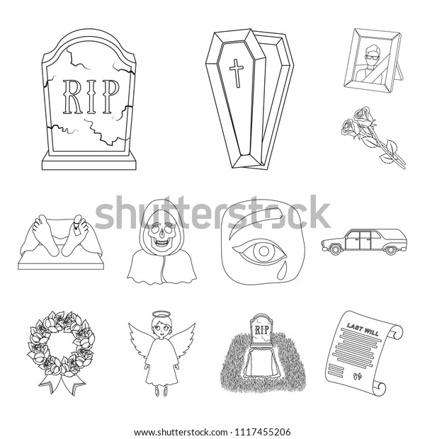 Funeral Ceremony Outline Icons Set Collection Stock Vector (Royalty