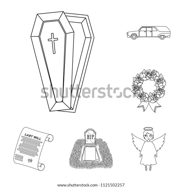 Funeral\
ceremony outline icons in set collection for design. Funerals and\
Attributes vector symbol stock web\
illustration.