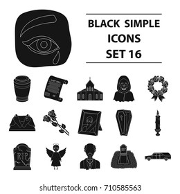 Funeral ceremony set icons in black style. Big collection of funeral ceremony vector symbol stock illustration