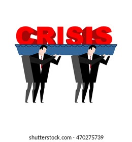 Funeral crisis. Word carried in coffin. Businessmen are buried. Blue wooden casket. Procession to emetery. End of world financial disaster
