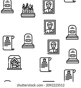 Funeral Dead Ceremony Vector Seamless Pattern Thin Line Illustration