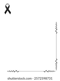 Funeral empty card. Empty card. Digital Funeral black ribbon and leaves