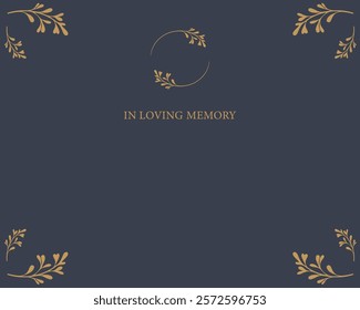 Funeral empty card. Empty card. Digital Funeral invitation with black frame and leaves and photo space