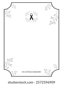 Funeral empty card. Empty card. Digital Funeral invitation with black frame and leaves