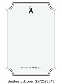 Funeral empty card. Empty card. Digital Funeral invitation with black frame and ribbon