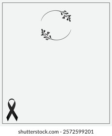 Funeral empty card. Empty card. Digital Funeral invitation with black frame for photo and leaves