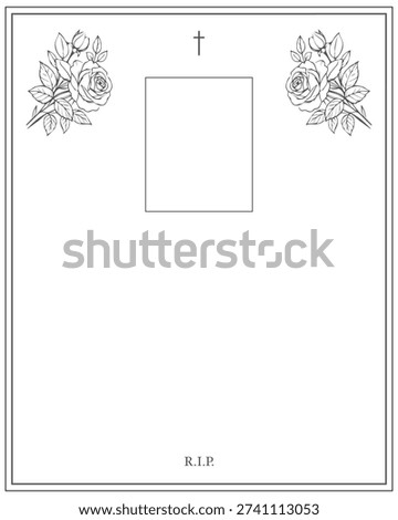 Funeral empty invitation card. frame with roses and black row