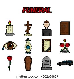 Funeral flat icon set