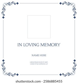 Funeral flyer background layout card for print social post in simple floral illustration style