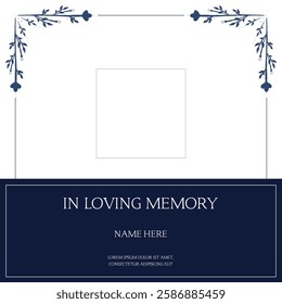 Funeral flyer background layout card for print social post in simple floral illustration style