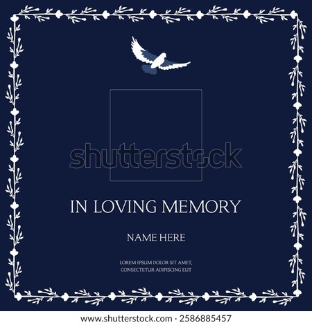 Funeral flyer background layout card for print social post in simple floral illustration style