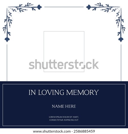 Funeral flyer background layout card for print social post in simple floral illustration style