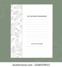 Funeral flyer template with green abstract flowers on a white background