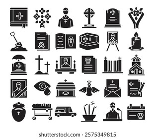 funeral and graveyard glyph icons set illustration