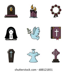 Funeral Home Icons Set. Flat Set Of 9 Funeral Home Vector Icons For Web Isolated On White Background