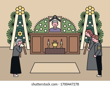 Funeral home in Korea. flat design style minimal vector illustration.