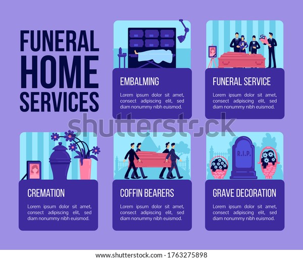 Begrabnishauser Dienstleistungen Flache Farbe Vektorgrafik Infografik Vorlage Stock Vektorgrafik Lizenzfrei