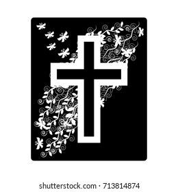 Funeral icon cross - faith and religion. Vector illustration