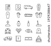 Funeral icon line set. Burial outline symbol collection. Flat style. Vector isolated on white