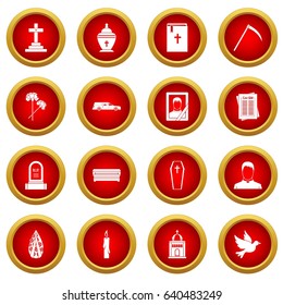Funeral icon red circle set isolated on white background