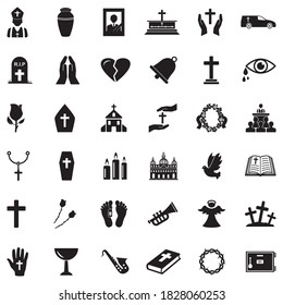 Funeral Icons. Black Flat Design. Vector Illustration.