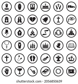 Funeral Icons. Black Flat Design In Circle. Vector Illustration.