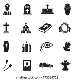 Funeral Icons. Black Flat Design. Vector Illustration. 