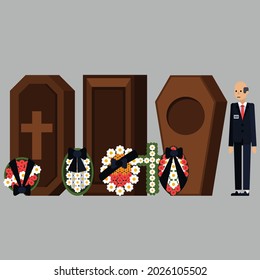 funeral icons. funeral ceremony and paraphernalia collection. Thin line design