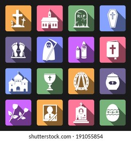 Funeral icons, flat design vector