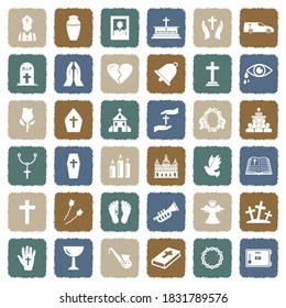 Funeral Icons. Grunge Color Flat Design. Vector Illustration.