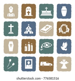 Funeral Icons. Grunge Color Flat Design. Vector Illustration. 