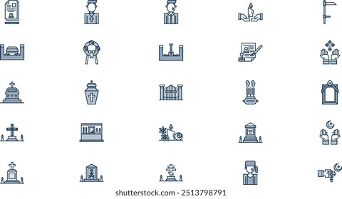 Funeral icons High-Quality Vector Icons Collection with Editable Stroke. Ideal for Professional and Creative Projects.