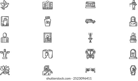 Funeral icons High-Quality Vector Icons Collection with Editable Stroke. Ideal for Professional and Creative Projects.
