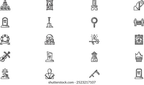 Funeral icons High-Quality Vector Icons Collection with Editable Stroke. Ideal for Professional and Creative Projects.