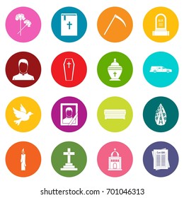 Funeral icons many colors set isolated on white for digital marketing