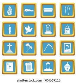 Funeral icons set in azur color isolated vector illustration for web and any design