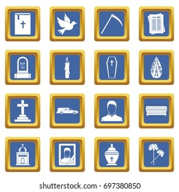 Funeral icons set in blue color isolated vector illustration for web and any design