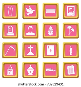 Funeral icons set in pink color isolated vector illustration for web and any design